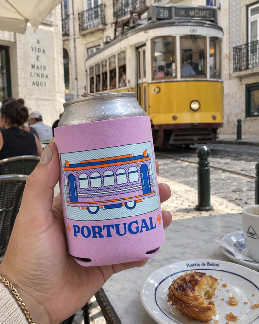 Portugal Tram Pink koozy lifestyle photo