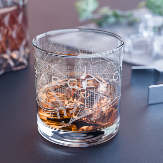 Barcelona Engraved City Map Glass — 10oz Whiskey Tumbler