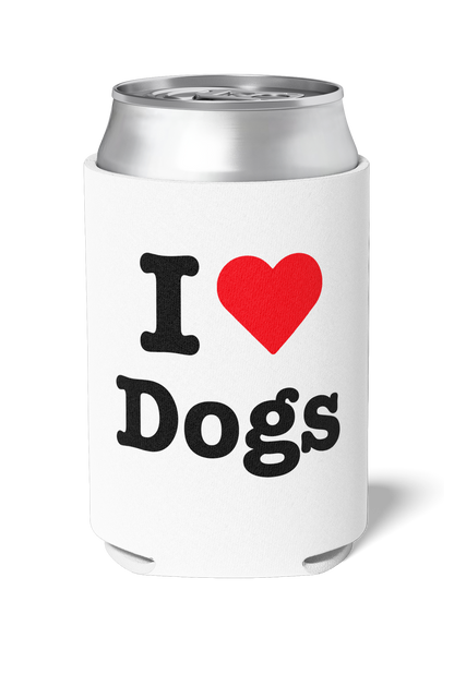 Funny White neoprene I Love Dogs Killer Koozy / koozie / stubby holder