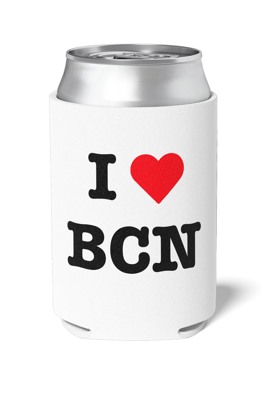 White I love barcelona koozie for tourists. Killer Koozys / stubby holders