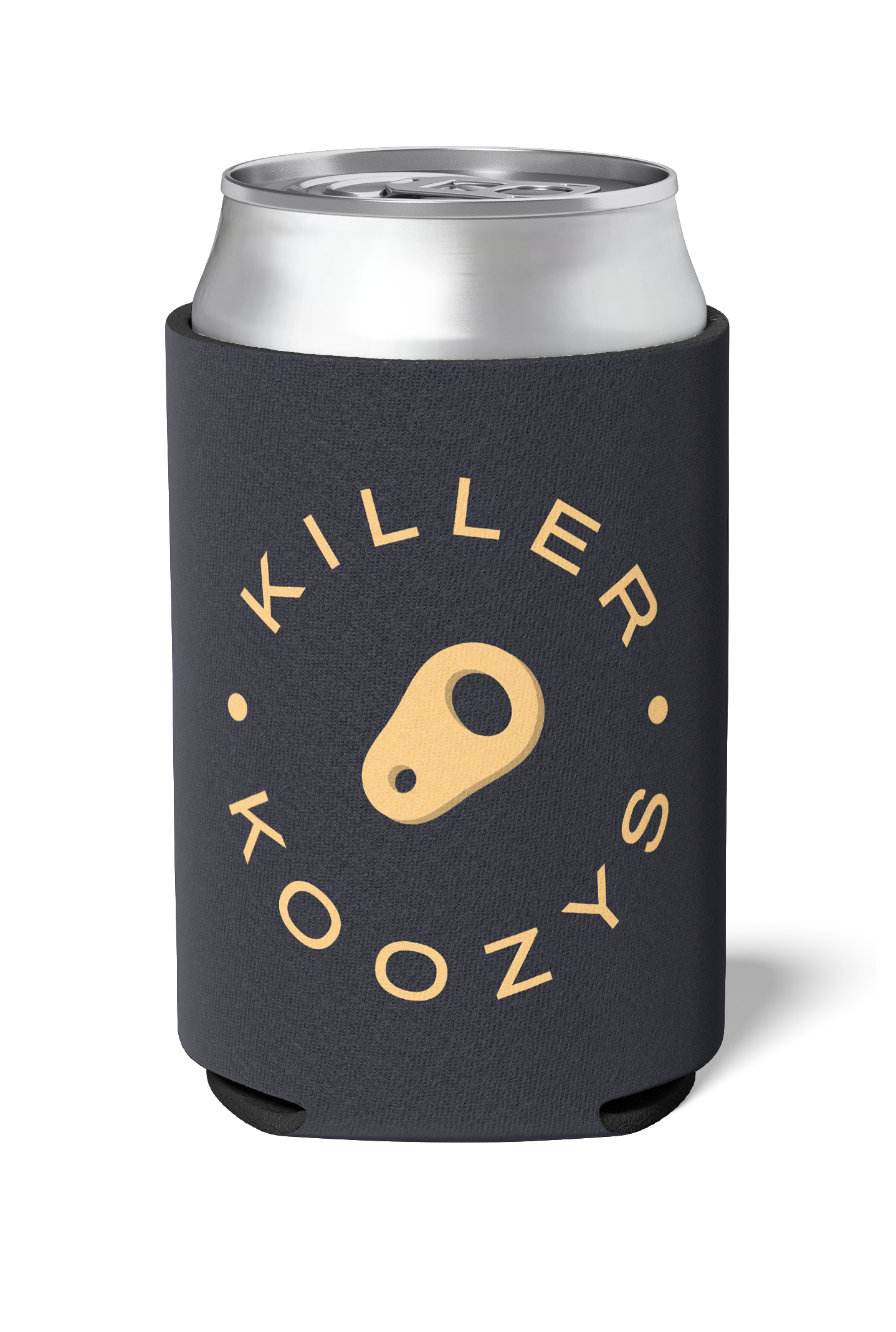 Black and cream colored Killer Koozys logo with Keep it Chill on a neoprene Koozie / stubby holder