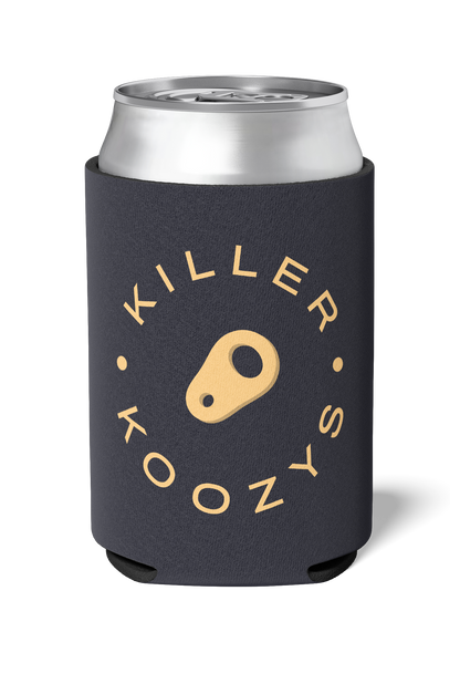 Black and cream colored Killer Koozys logo with Keep it Chill on a neoprene Koozie / stubby holder